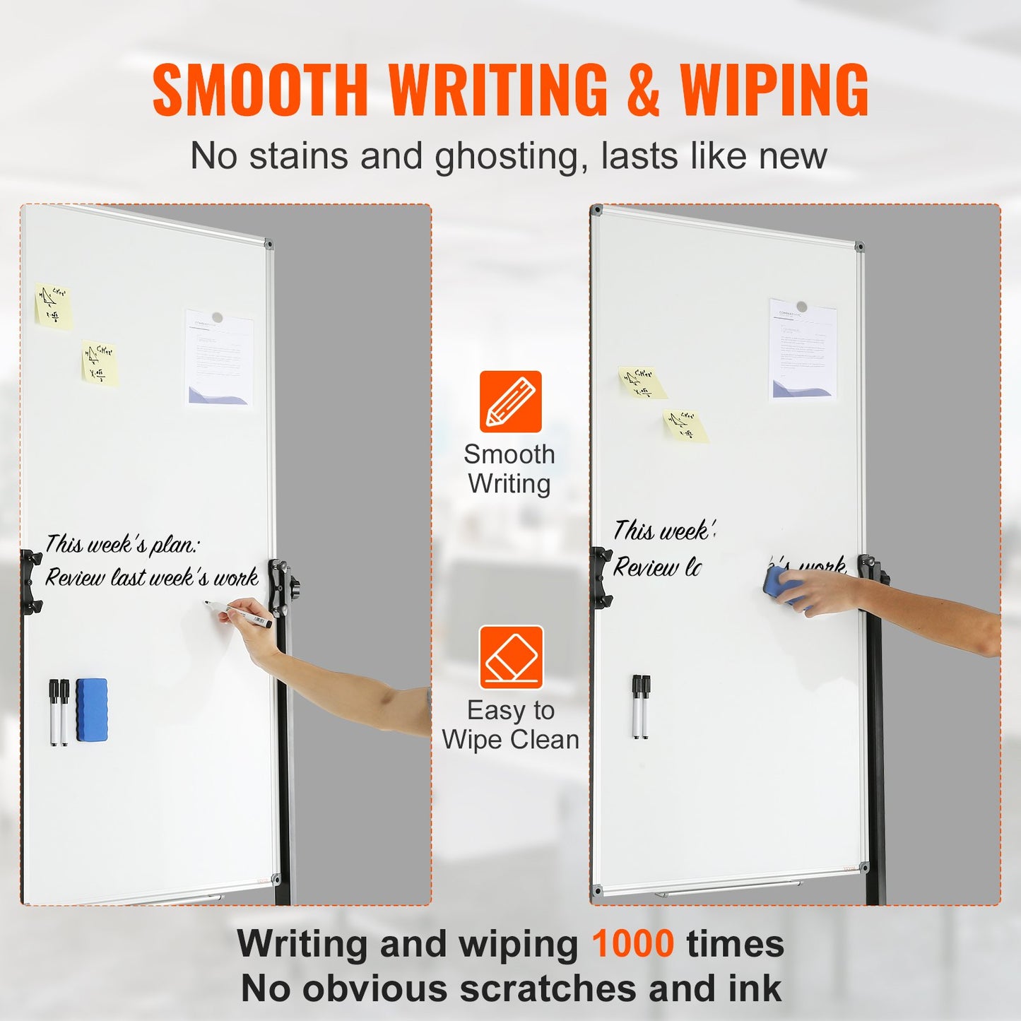Rolling Magnetic Whiteboard, dubbelsidig mobil whiteboardtavla 24x48 tum, justerbar höjd torrraderingstavla med hjul, 1 magnetradering & 3 torrraderingsmarkörer och flyttbar bricka för kontorsskola