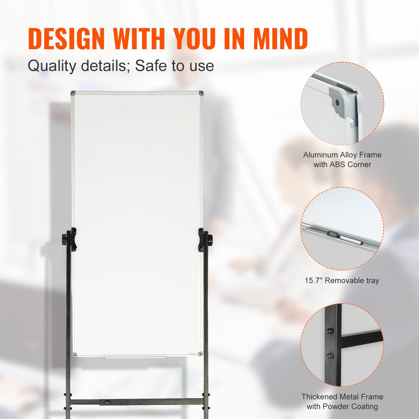Rolling Magnetic Whiteboard, dubbelsidig mobil whiteboardtavla 24x48 tum, justerbar höjd torrraderingstavla med hjul, 1 magnetradering & 3 torrraderingsmarkörer och flyttbar bricka för kontorsskola
