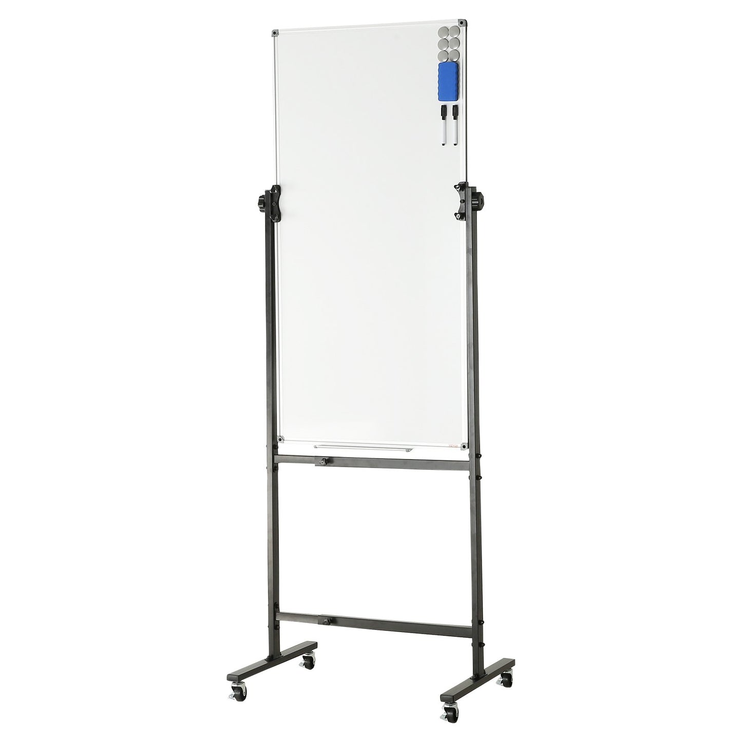Rolling Magnetic Whiteboard, dubbelsidig mobil whiteboardtavla 24x48 tum, justerbar höjd torrraderingstavla med hjul, 1 magnetradering & 3 torrraderingsmarkörer och flyttbar bricka för kontorsskola