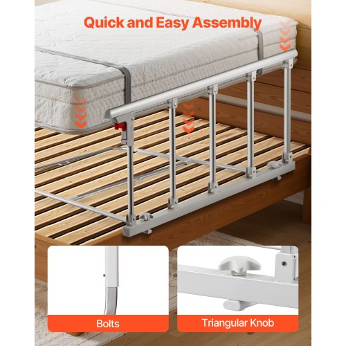 Hopfällbar sänggrind för äldre, 122 cm sängkant med fästrem, justerbar höjd, sängkant i metall med hög hållfasthet, handskydd för äldre personer, passar king size-säng, queen size-säng, full size-säng och twin-säng |  EU