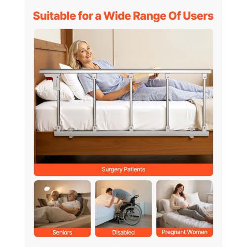 Hopfällbar sänggrind för äldre, 122 cm sängkant med fästrem, justerbar höjd, sängkant i metall med hög hållfasthet, handskydd för äldre personer, passar king size-säng, queen size-säng, full size-säng och twin-säng |  EU