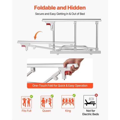 Hopfällbar sänggrind för äldre, 70 cm sängkant med fästrem, justerbar höjd, sängkant i metall med hög hållfasthet, handskydd för äldre personer, passar king size-säng, queen size-säng, full size-säng och twin-säng |  EU