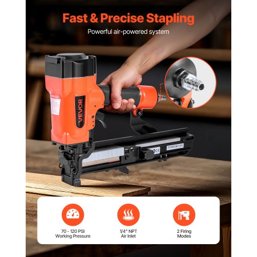 pneumatisk häftpistol, 16 gauge 26,4 mm bred krona pneumatisk häftpistol 16 mm till 38 mm längd, 70-120 PSI lufthäftpistol med två avfyrningslägen för takplåt, väggbeklädnad, staket, undergolv |  EU