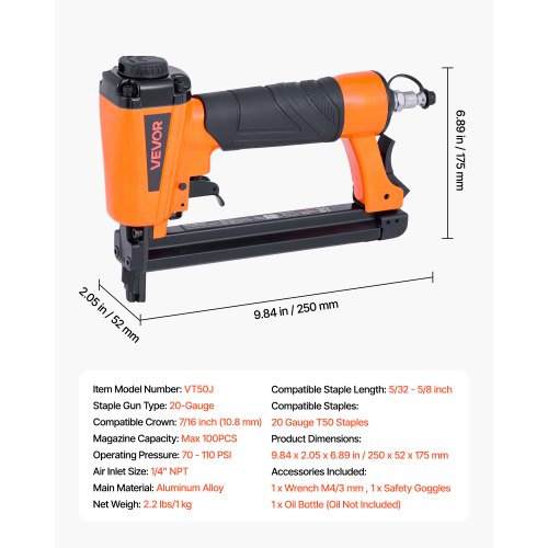 pneumatisk häftpistol, 20 gauge T50 pneumatisk möbelhäftpistol för 10,8 mm krona, 4 mm-16 mm längdklammer, 70-110 PSI lufthäftpistol för träbearbetning, möbelbearbetning, tyg, hantverk, gör-det-själv-projekt |  EU