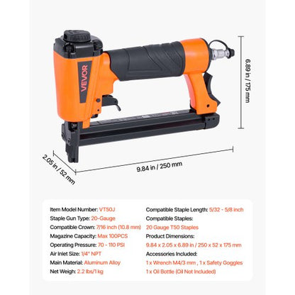 pneumatisk häftpistol, 20 gauge T50 pneumatisk möbelhäftpistol för 10,8 mm krona, 4 mm-16 mm längdklammer, 70-110 PSI lufthäftpistol för träbearbetning, möbelbearbetning, tyg, hantverk, gör-det-själv-projekt |  EU
