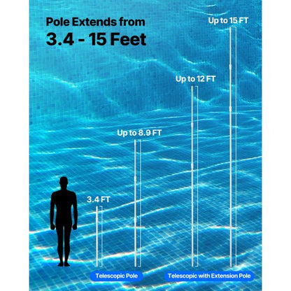 Poolstång, 1 till 4,6 m teleskopiska poolrengöringsstänger, professionell justerbar teleskopstång med 2 förlängningsstänger, kraftig rengöringsstav för skimmernät, borste, dammsugsmunstycke |  EU