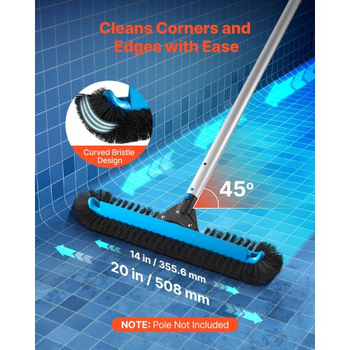 Poolborstehuvud, 508 mm skurborstar med nylonborst och aluminiumstångskoppling, kraftigt böjt borsthuvud för rengöring av nedgrävda/ovanmarksbaserade poolväggar, stång ingår ej |  EU