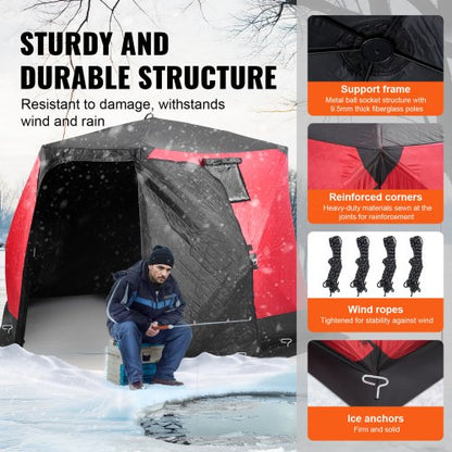6-8 People Ourdoor Portable Ice Shelter Pop-Up Ice Fishing Shanty Tent | EU