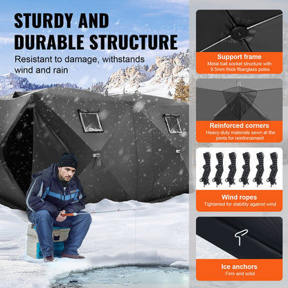 6-8 People Ourdoor Portable Ice Shelter Pop-Up Ice Fishing Shanty Tent