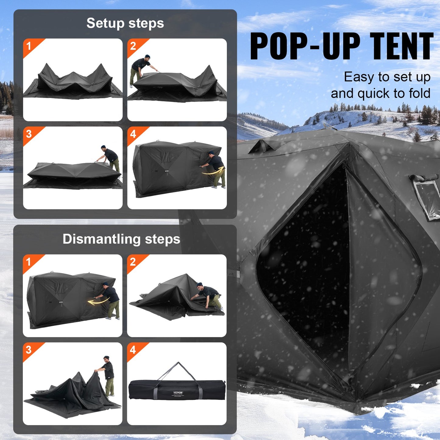 6-8 People Ourdoor Portable Ice Shelter Pop-Up Ice Fishing Shanty Tent