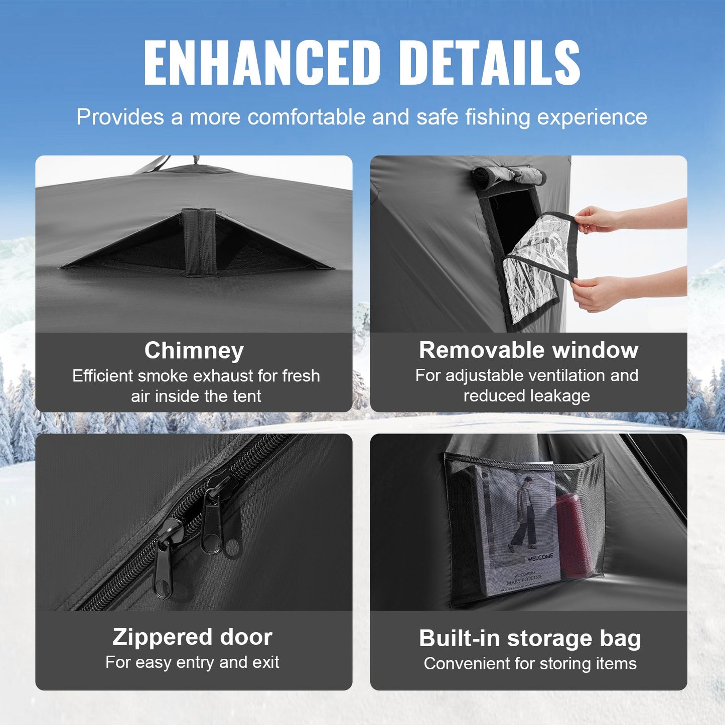 6-8 People Ourdoor Portable Ice Shelter Pop-Up Ice Fishing Shanty Tent