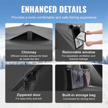 6-8 People Ourdoor Portable Ice Shelter Pop-Up Ice Fishing Shanty Tent