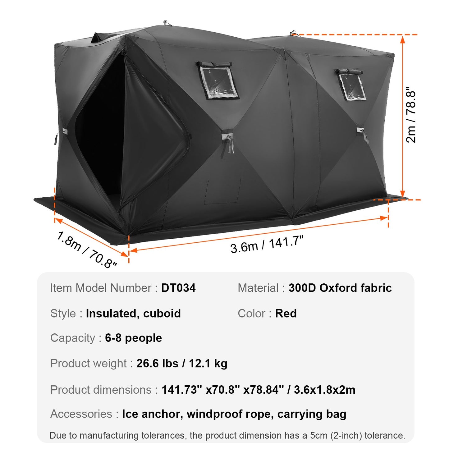 6-8 People Ourdoor Portable Ice Shelter Pop-Up Ice Fishing Shanty Tent