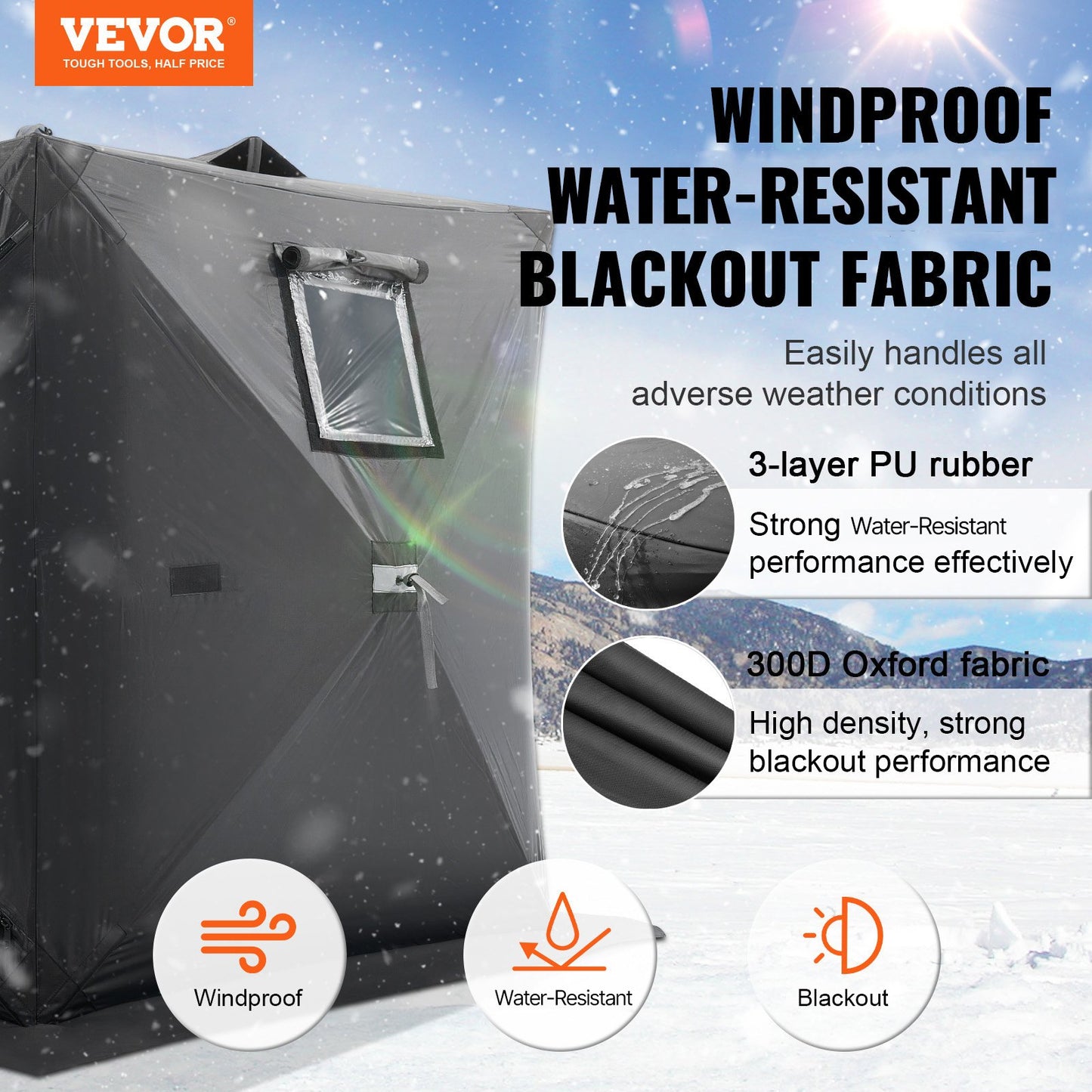 1-2 Person Ourdoor Portable Ice Shelter Pop-Up Ice Fishing Shanty Tent