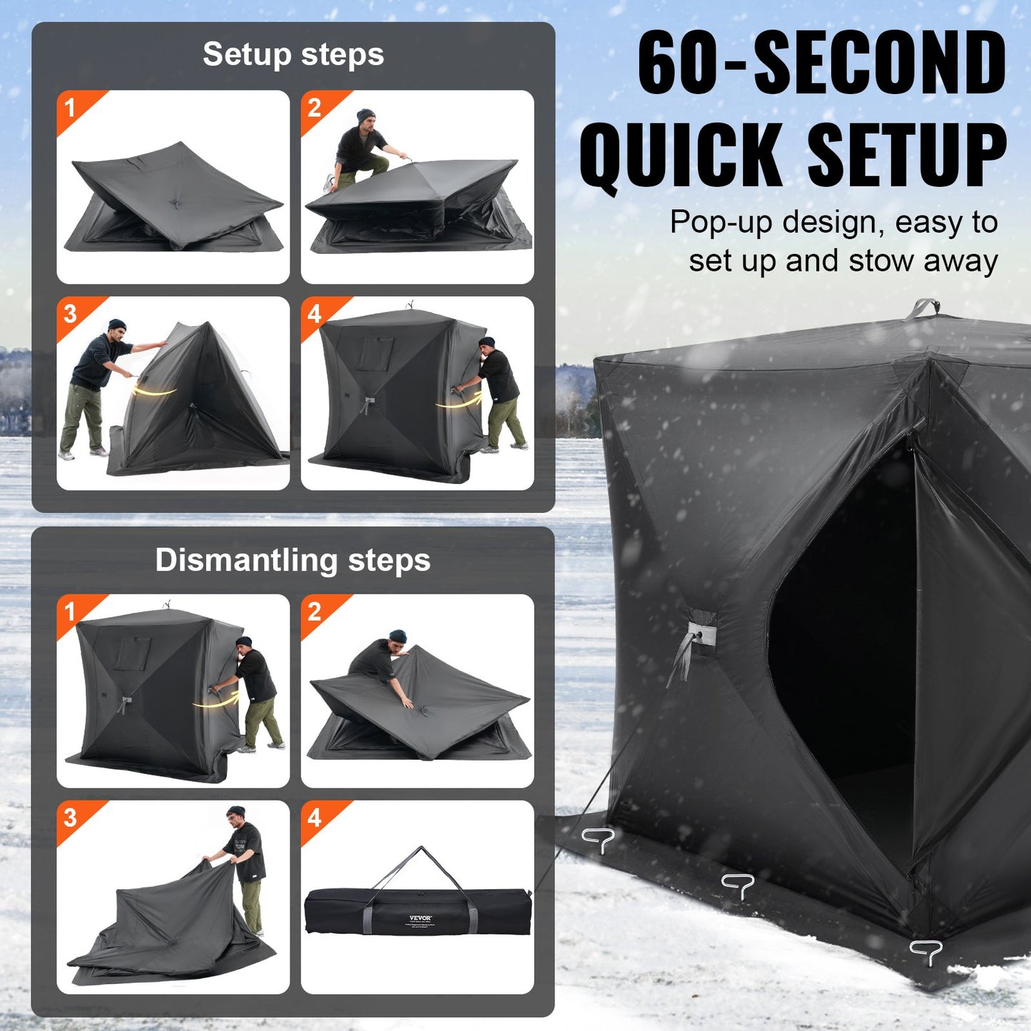 1-2 Person Ourdoor Portable Ice Shelter Pop-Up Ice Fishing Shanty Tent