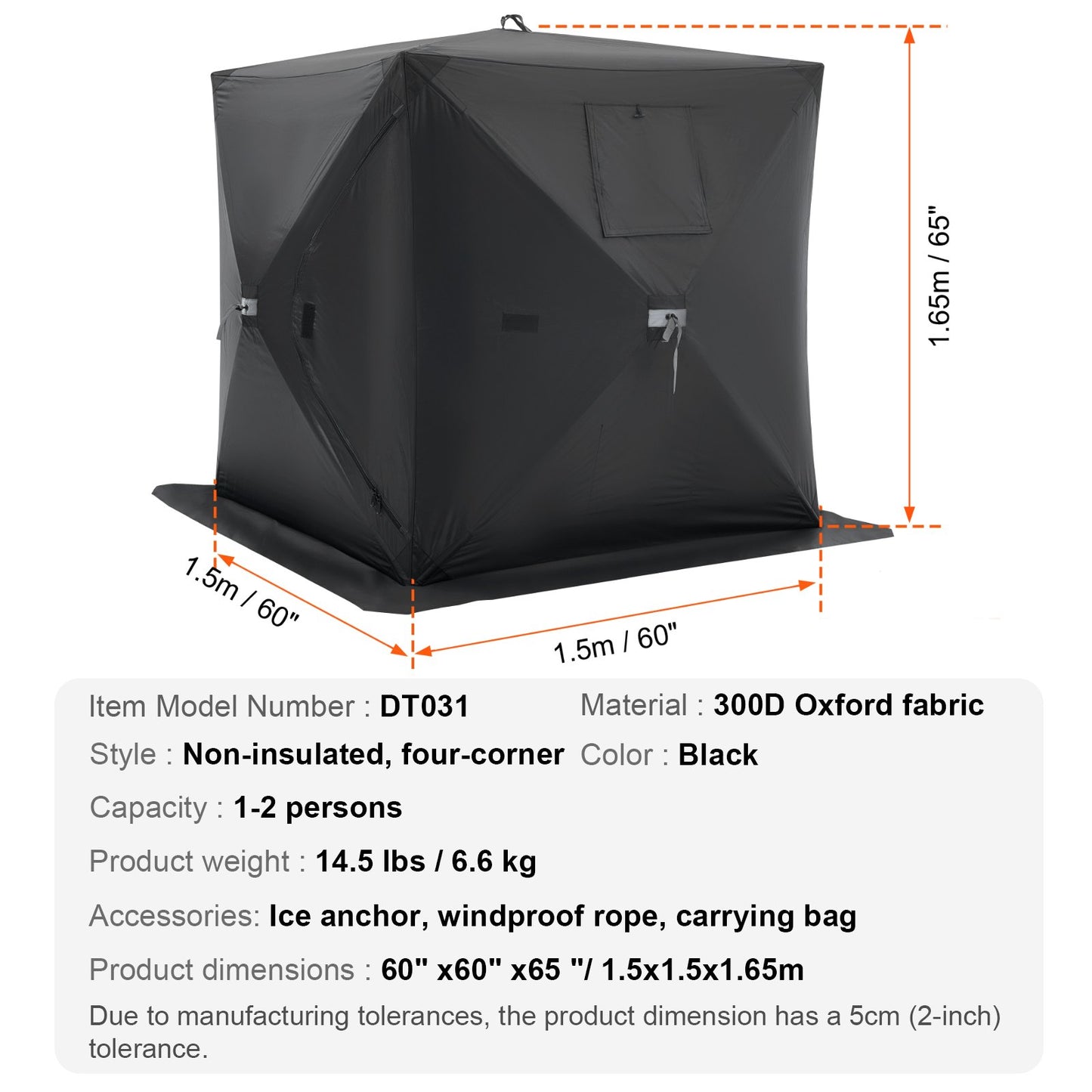 1-2 Person Ourdoor Portable Ice Shelter Pop-Up Ice Fishing Shanty Tent