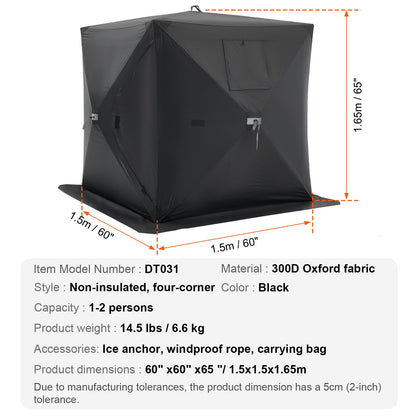 1-2 Person Ourdoor Portable Ice Shelter Pop-Up Ice Fishing Shanty Tent
