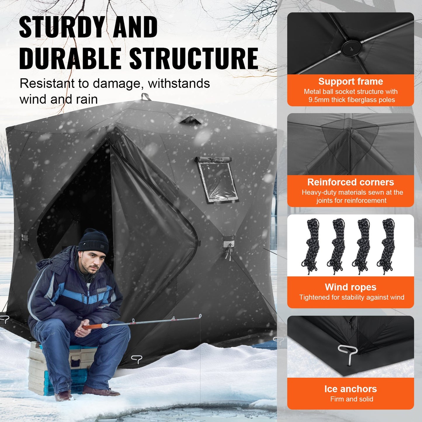 3-4 Person Ourdoor Portable Ice Shelter Pop-Up Ice Fishing Shanty Tent