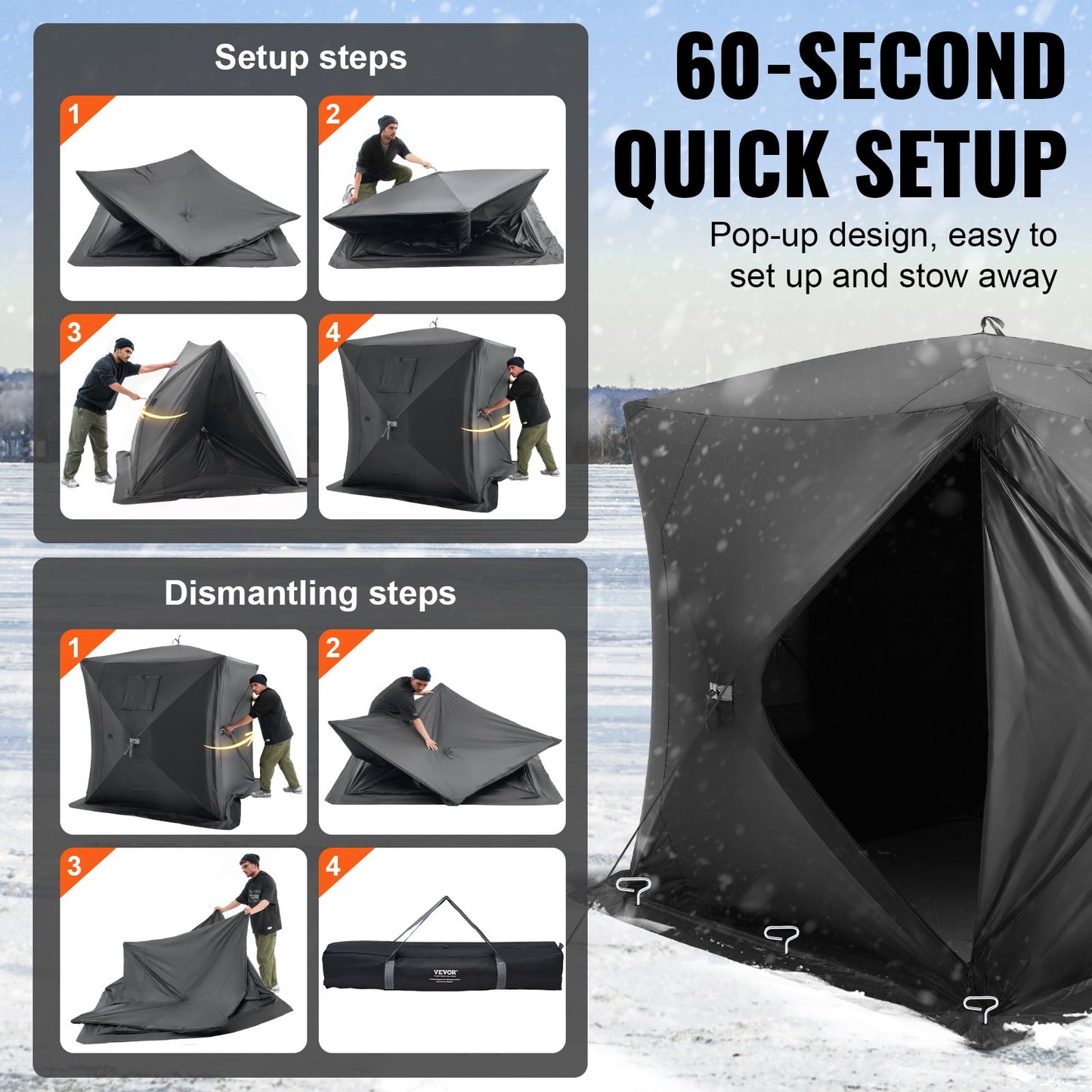 3-4 Person Ourdoor Portable Ice Shelter Pop-Up Ice Fishing Shanty Tent