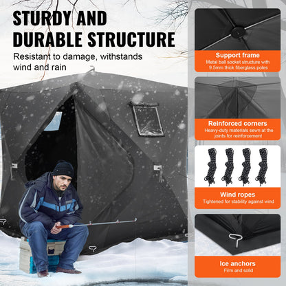 3-4 Person Ourdoor Portable Ice Shelter Pop-Up Ice Fishing Shanty Tent