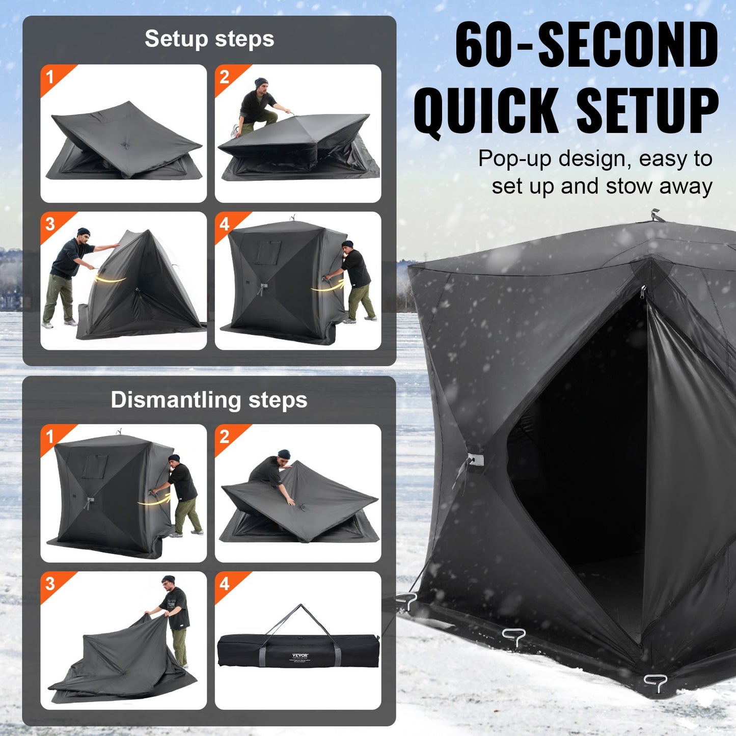 3-4 Person Ourdoor Portable Ice Shelter Pop-Up Ice Fishing Shanty Tent