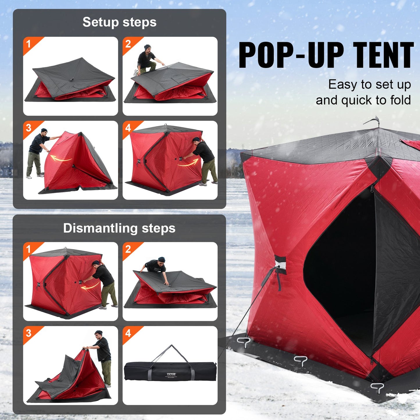 1-2 Person Ourdoor Portable Ice Shelter Pop-Up Ice Fishing Shanty Tent