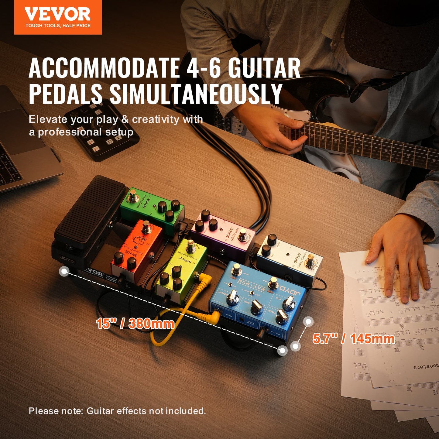 Gitarren-Pedalboard, 15 x 5,7 Zoll, Aluminiumlegierung, 0,8 lbs, superleichtes Gitarreneffekt-Pedalboard mit Tragetasche, hochwertiger Klettverschluss mit festem Schultergurt, für 4–6 Gitarrenpedale, klein