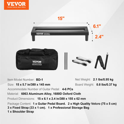 Gitarren-Pedalboard, 15 x 5,7 Zoll, Aluminiumlegierung, 0,8 lbs, superleichtes Gitarreneffekt-Pedalboard mit Tragetasche, hochwertiger Klettverschluss mit festem Schultergurt, für 4–6 Gitarrenpedale, klein