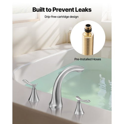 romersk badkarsblandare, 3-håls vattenfallsblandare, badkarsblandare med svanhals och 2 handtag, däckmonterad badkarsblandare för babyvård, vuxenbad, borstat rostfritt stål, hög båge |  EU
