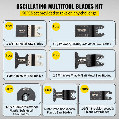 50 Stück oszillierende Sägeblätter, Schnellspann-Multitool-Sägeblatt-Set, HCS-Werkzeugblätter für Holz, Kunststoff, Metall, Nagelbolzen, kompatibel mit Dewalt, Dremel, Fein, Worx, Bosch, Makita, Milwaukee
