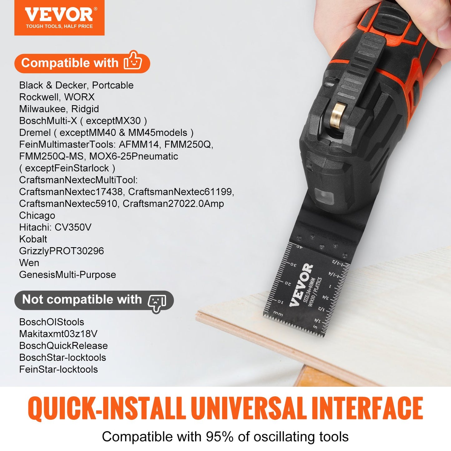 50 ST Oscillerande sågblad, Universal Quick Release Oscillerande sågblad, Multiverktygsverktygsblad för trä Plast Aluminium, Passar Dewalt Milwaukee Hitachi Chicago Craftsman