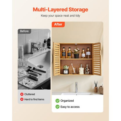 Badrumsskåp, 2 dörrar och justerbar hylla med 3 höjdnivåer, Förvaring över toaletten Medicinskåp Väggmonterad, Hängande Organizer med Hyllor för Tvättstuga Kök Toalett |  EU