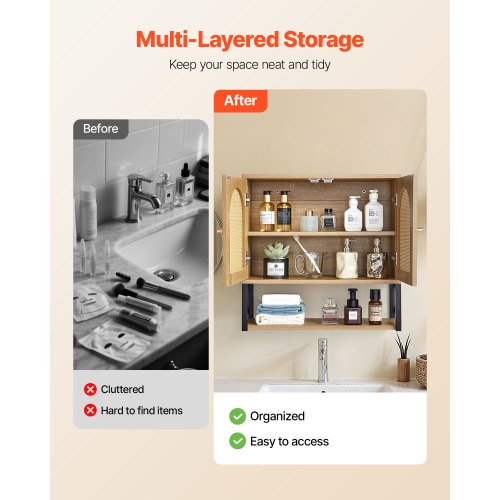 Badrumsväggskåp, med 2 dörrar och justerbar hylla, Förvaring över toaletten Medicinskåp Väggmonterad, Hängande Organiserare med Hyllor och Öppen Skiljevägg för Tvättstuga Kök Toalett |  EU