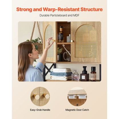 Badrumsväggskåp, med 2 dörrar och justerbar hylla, Förvaring över toaletten Medicinskåp Väggmonterad, Hängande Organiserare med Hyllor och Öppen Skiljevägg för Tvättstuga Kök Toalett |  EU