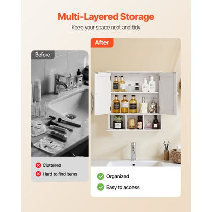 Badrumsväggskåp, 2 dörrar och justerbar hylla, Förvaring över toaletten Medicinskåp Väggmonterad, Hängande Organiserare med Hyllor och Öppen Skiljevägg för Tvättstuga Kök Toalett, Vit |  EU