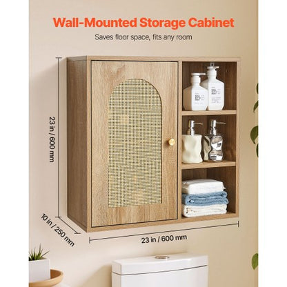 Badrumsväggskåp, dörr och justerbar hylla med 5 höjdnivåer, förvaring över toaletten medicinskåp väggmonterad, hängande organisatör med hyllor för tvättstuga kök toalett |  EU