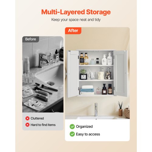 Badrumsväggskåp, 2 dörrar och justerbar hylla, Förvaring över toaletten Medicinskåp Väggmonterat, Platsbesparande Hängande Organiserare med Hyllor för Tvättstuga Kök Toalett, Vit |  EU