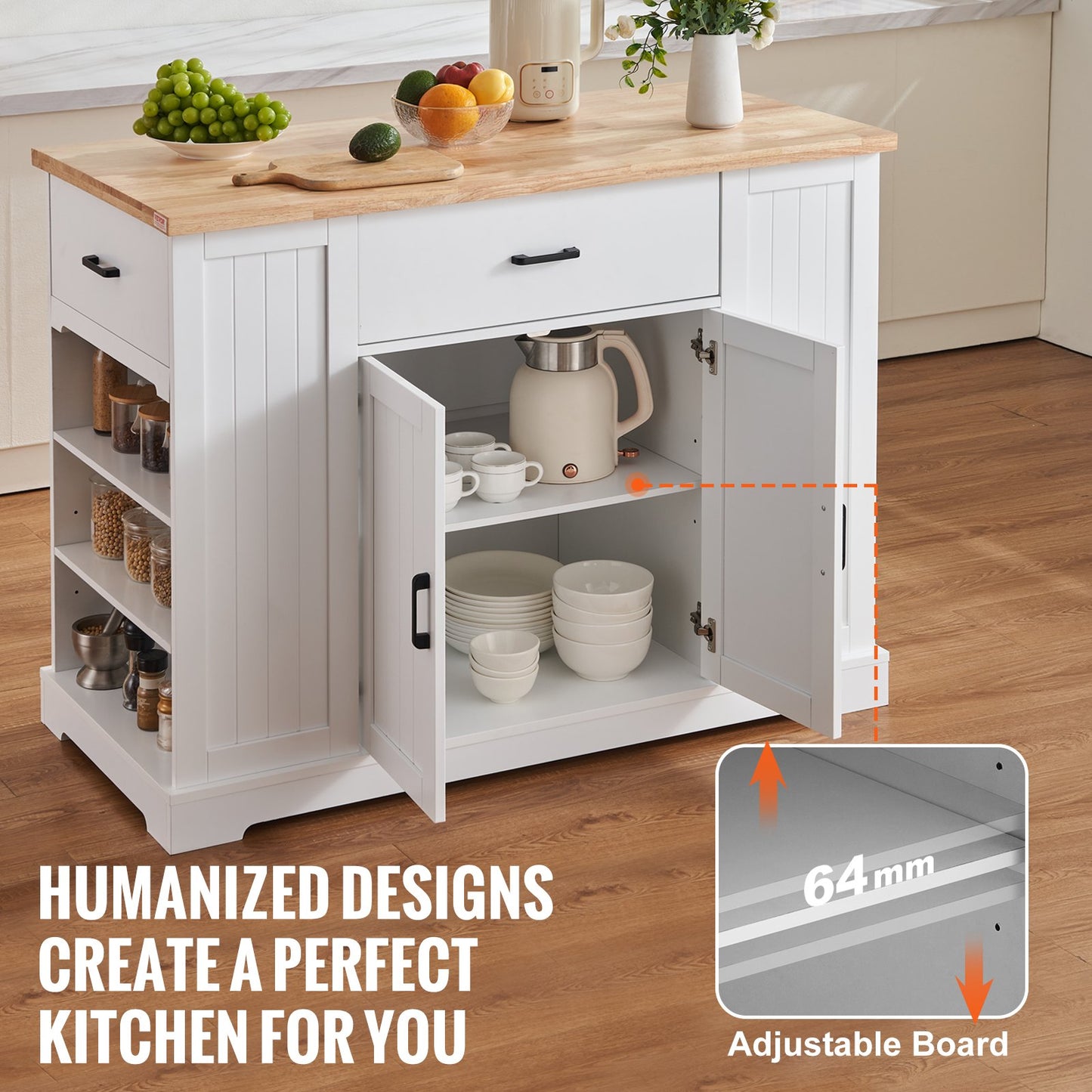Kitchen Island Cart Storage Cabinet Serving Cart with Drawer and Shelves