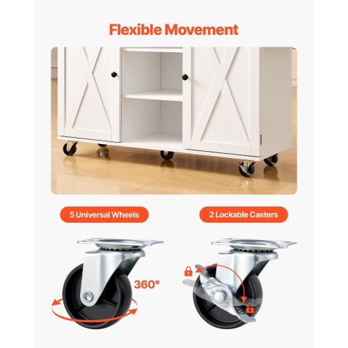 132 cm köksö vagn rullande förvaringsskåp bord låda nedfällbar skiva
