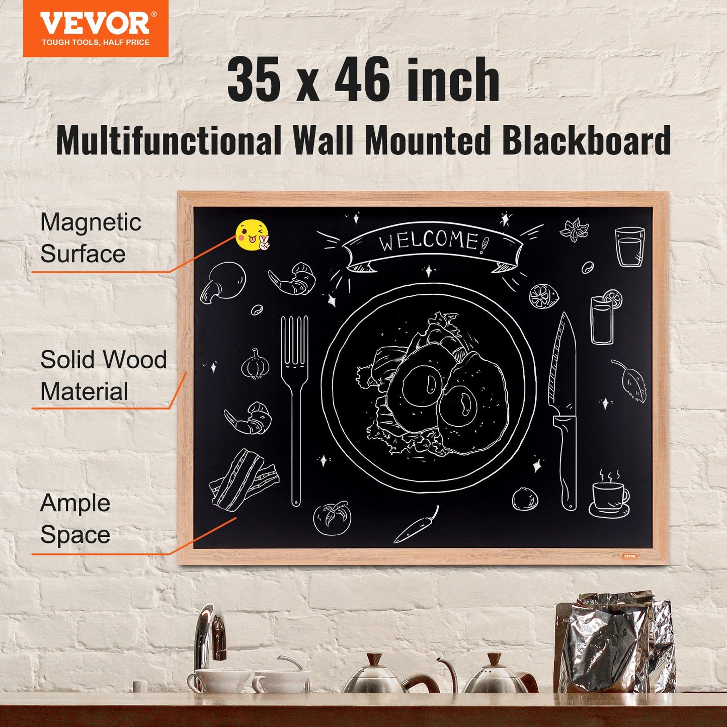 Magnetic Chalkboard, Hanging Message Signs with Chalk and Eraser, Vintage Wooden Chalkboards, Rustic Brown Framed Calendar and Bulletin Boards, 35"x46", Kitchen, Home Decor, Wedding