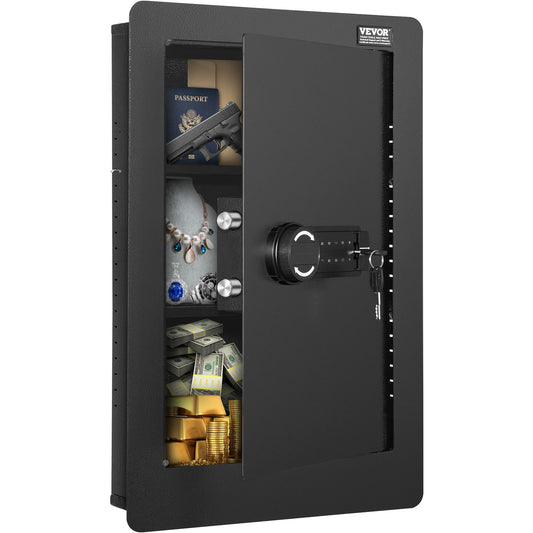 25,59" Tall Wall Safe 3-Leder Hidden Safe med knappsatshyllor och nyckelhållare