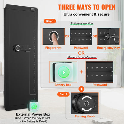 42,91" Tall Wall Gun Safe 4-tier Hidden Gun Safe med knappsats och fingeravtryck