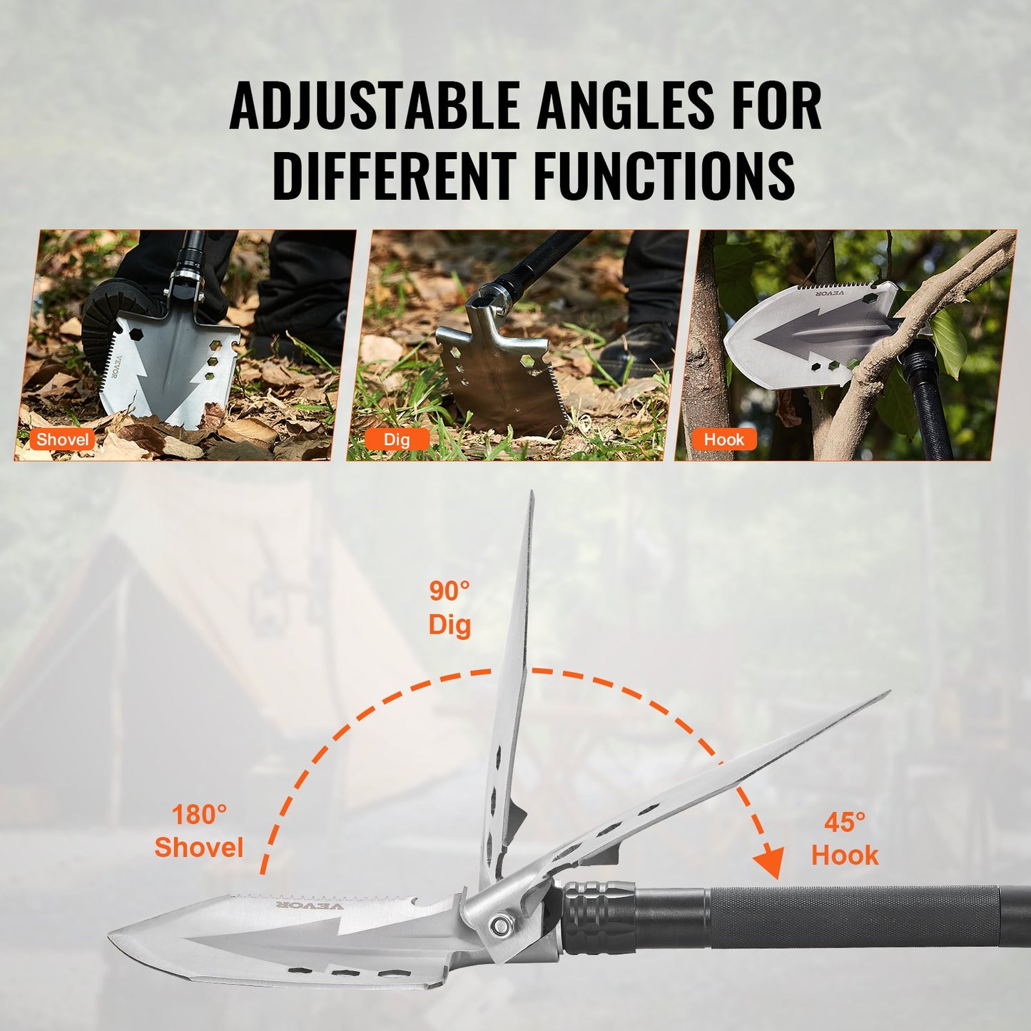 Survival Shovel 11 i 1 Camping Shovel Folding Multitool Portable Compact