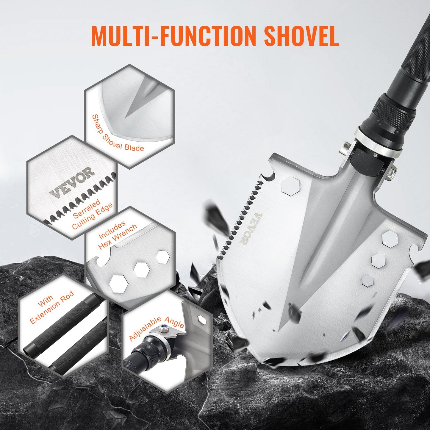Survival Shovel 13 i 1 Camping Shovel Folding Multitool Portable Compact
