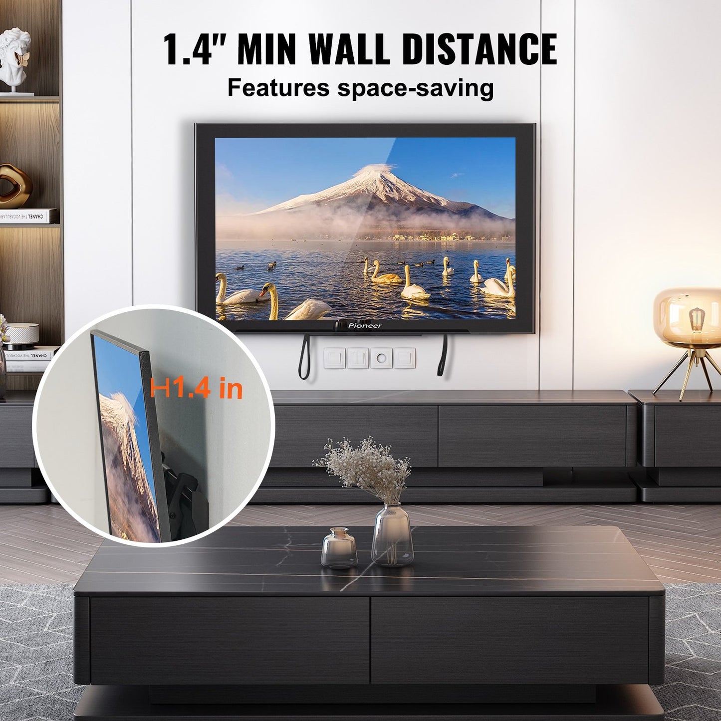 Universal TV-väggfäste, Lågprofil TV-fäste Passar de flesta 37-70 tums TV-apparater, Väggfäste med lutande TV, Max VESA 600x400 mm, Rymmer upp till 132 lbs