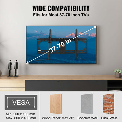 Universal TV-väggfäste, Lågprofil TV-fäste Passar de flesta 37-70 tums TV-apparater, Väggfäste med lutande TV, Max VESA 600x400 mm, Rymmer upp till 132 lbs
