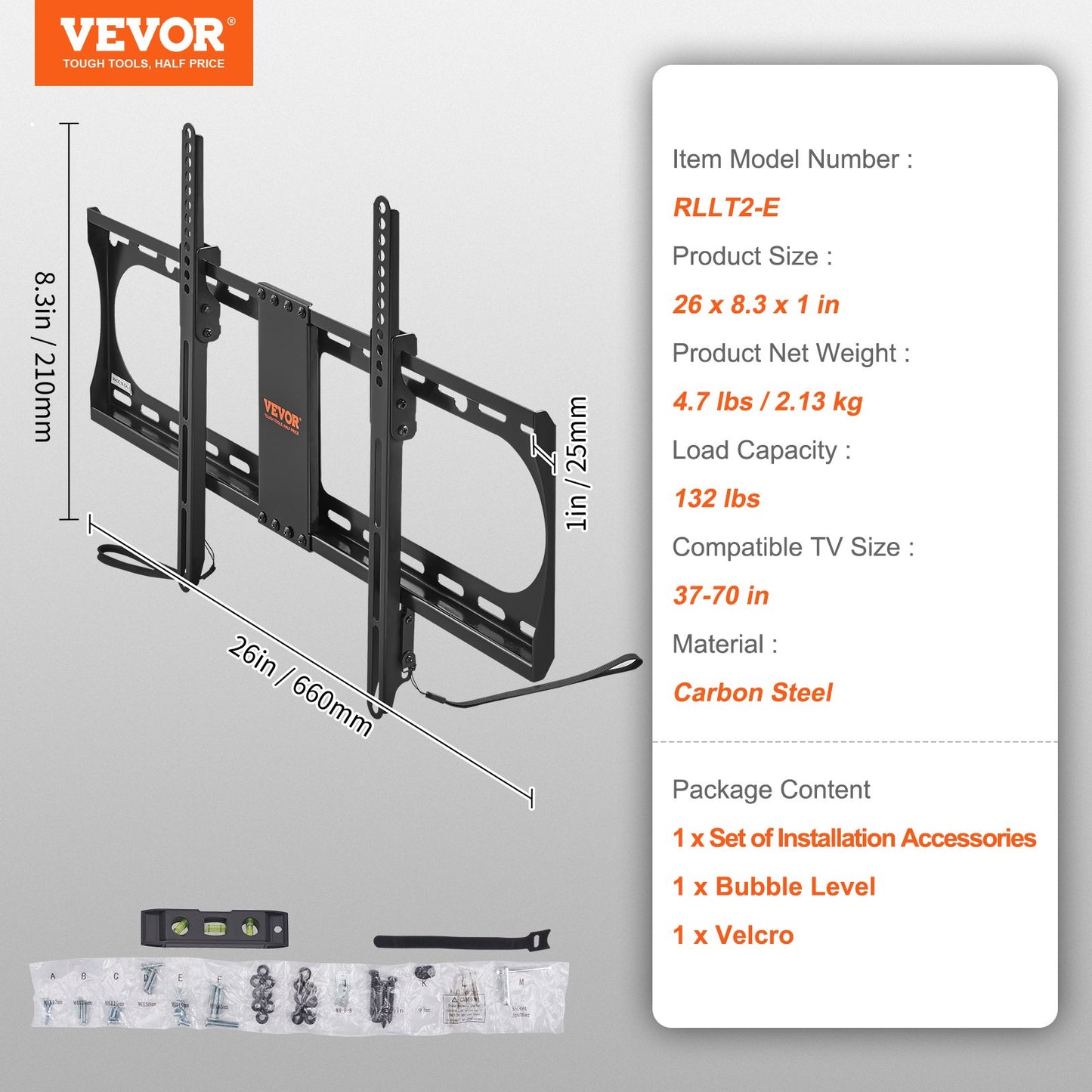 Universal TV-väggfäste, Lågprofil TV-fäste Passar de flesta 37-70 tums TV-apparater, Väggfäste med lutande TV, Max VESA 600x400 mm, Rymmer upp till 132 lbs