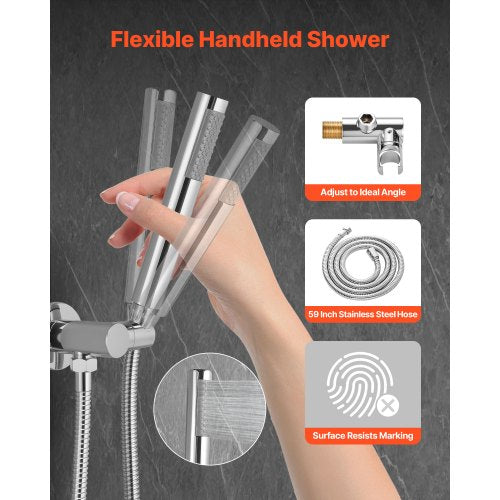 Duschblandare set, regnduschsystem för badrum med 10-tums (25,4 cm) runt regnduschhuvud och handhållen spray, väggmonterade badkarsarmaturer med mässingsventil och lister, silverkrom |  EU