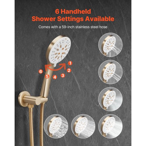 Duschblandare set 10" runt regnduschhuvud och handduschset borstat guld