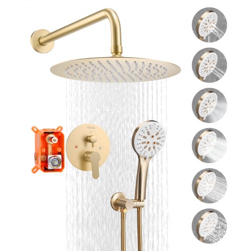 Duschblandare set 10" runt regnduschhuvud och handduschset borstat guld